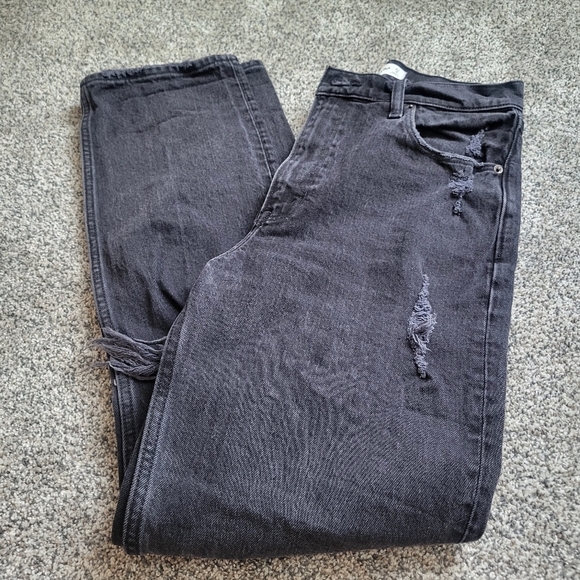 Abercrombie & Fitch 90's Straight Ultra High Rise Distressed Black Jeans Sz 4 - Picture 5 of 7
